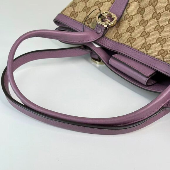 Gucci GG Logo Supreme Shoulder Bag Tote Purple Trim & Beige Patterned Design - Picture 7 of 7